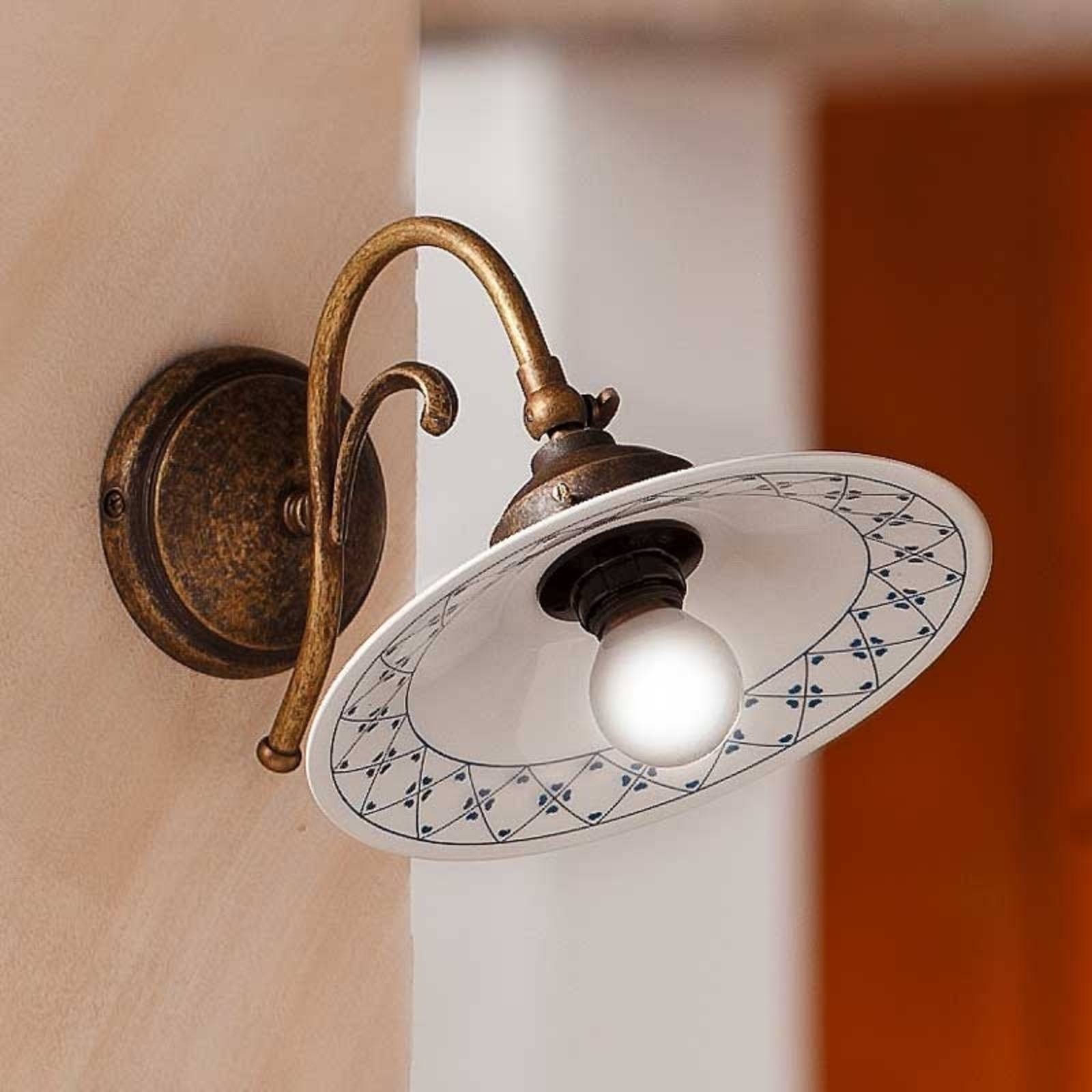 Levné světlo Ceramiche Ozdobné nástěnné světlo ORLO Levné svítidlo od značky Ceramiche bílá/modrá/bronzová keramika/kov