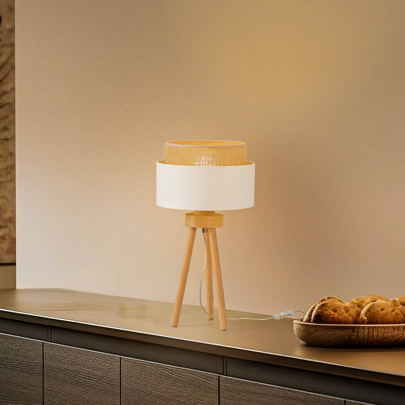 Levné světlo Duolla Stolní lampa Boho Levné svítidlo od značky Duolla krémová/barva dřeva bavlna/dřevo/juta