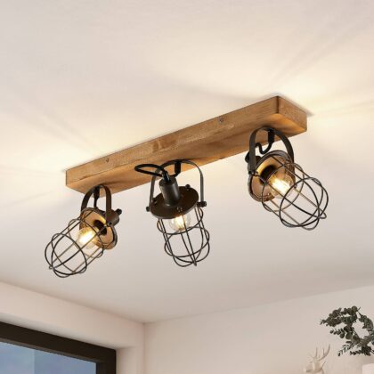 Levné svítidlo od značky Lindby tmavě šedá/dřevěné světlo kov/borové dřevo