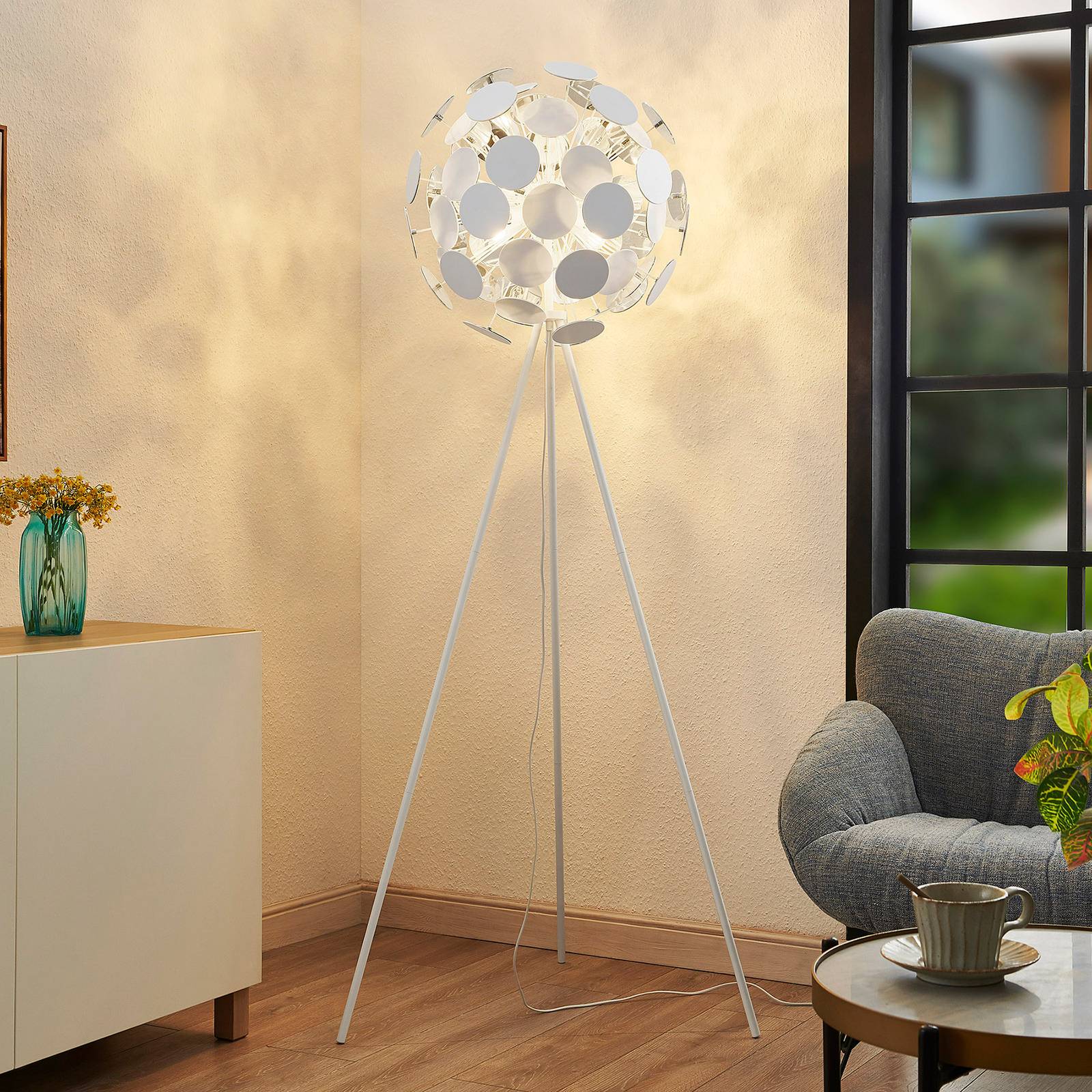 Levné světlo Lindby Stojací lampa Dotani se stínítkem Levné svítidlo od značky Lindby bílá Ocel/akryl
