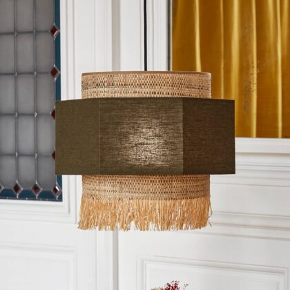 Levné svítidlo od značky MARKET SET khaki/přírodní béžová lněná textilie/vlákno banánovníku/palmové vlákno (raffia)/textil/kov