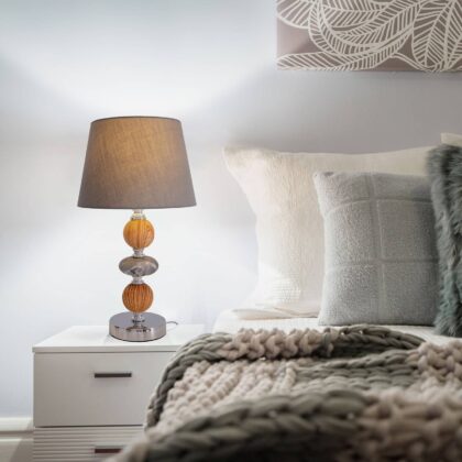 Levné svítidlo od značky Näve šedá/chrom/dřevo keramika/textil