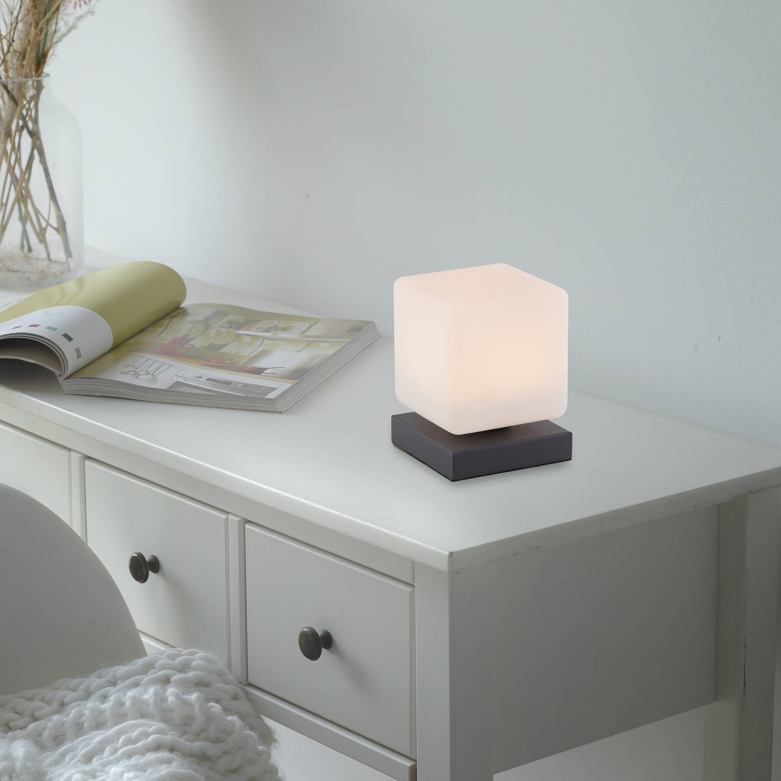 Levné světlo Paul Neuhaus LED stolní lampa Dadoa Levné svítidlo od značky Paul Neuhaus antracit/bílá železo/sklo