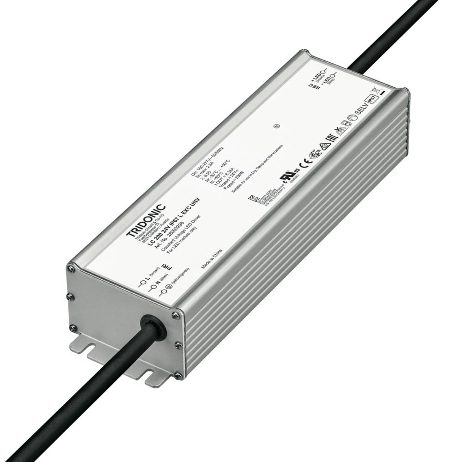 Levné světlo TRIDONIC LED driver LC 200W 24V IP67 L EXC UNV Levné svítidlo od značky TRIDONIC šedá Hliník