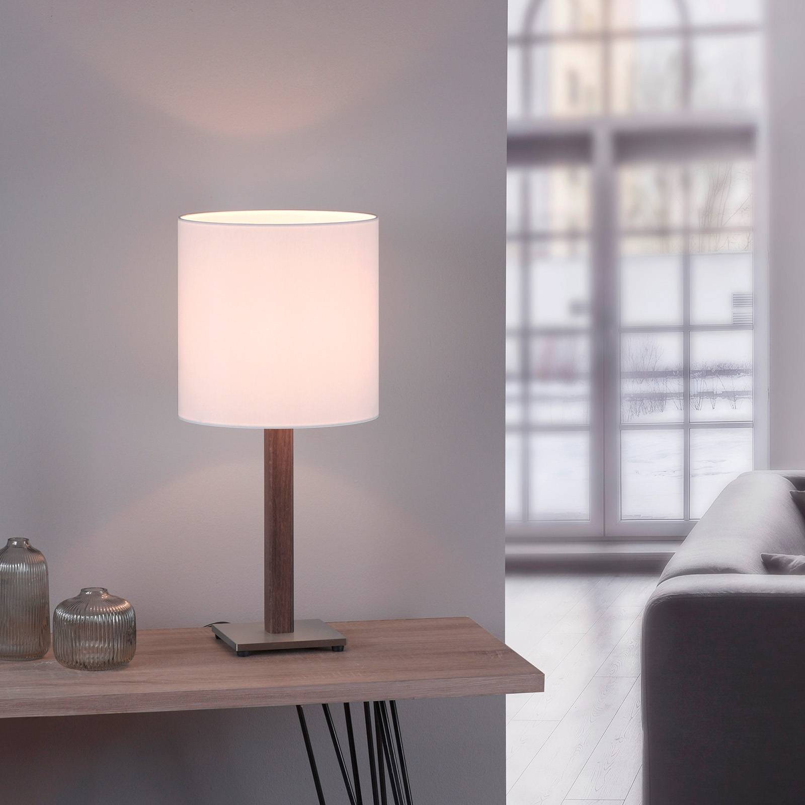 Levné světlo quitani Stolní lampa Quitani Elif Levné svítidlo od značky quitani bílý/koloniální dub Ocel/chintz/dubové dřevo
